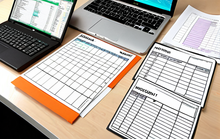 **Digital Legacy Organization:** A well-organized desk with a laptop displaying a digital account inventory spreadsheet (like Excel), surrounded by neatly labeled physical file folders and a partially filled-out "Ending Note" document. Clean, bright, and organized aesthetic. Focus on conveying order and preparation.