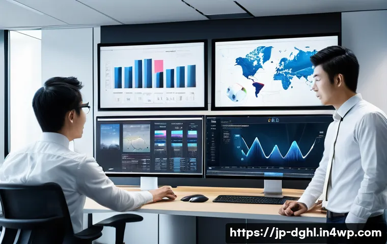 디지털 일몰 프로토콜의 디지털 전략 - A modern Japanese office environment with diverse professionals collaborating over a digital asset m...