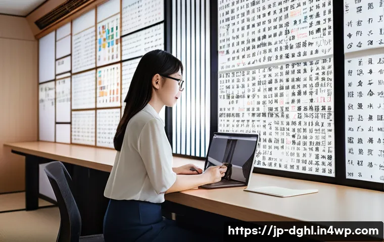 디지털 일몰 프로토콜의 성공 사례 - A modern Japanese office scene focused on digital data management: a sleek, bright workspace with a ...