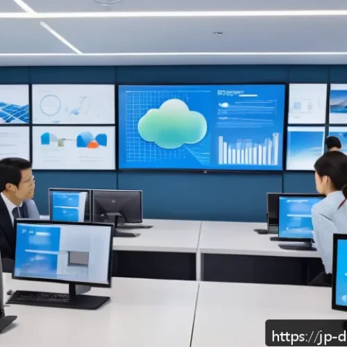 디지털 일몰 프로토콜의 데이터 전환 전략 - A modern Japanese office environment with diverse professionals collaborating on digital data migrat...
