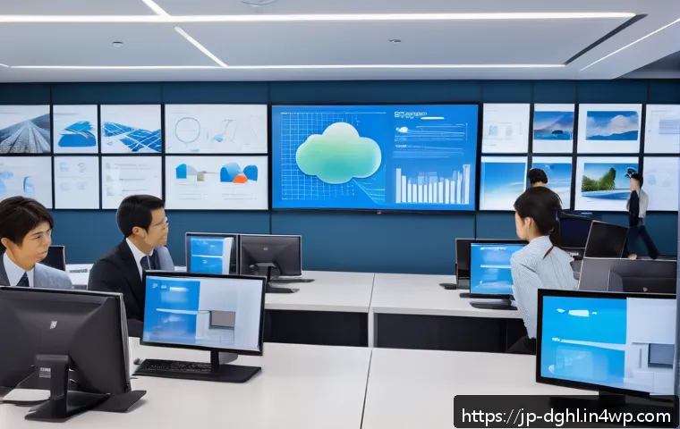 디지털 일몰 프로토콜의 데이터 전환 전략 - A modern Japanese office environment with diverse professionals collaborating on digital data migrat...