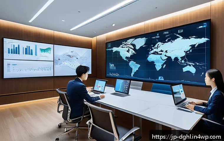 디지털 일몰 프로토콜과 혁신 생태계 - A modern corporate office setting with diverse Japanese professionals collaborating around a large d...